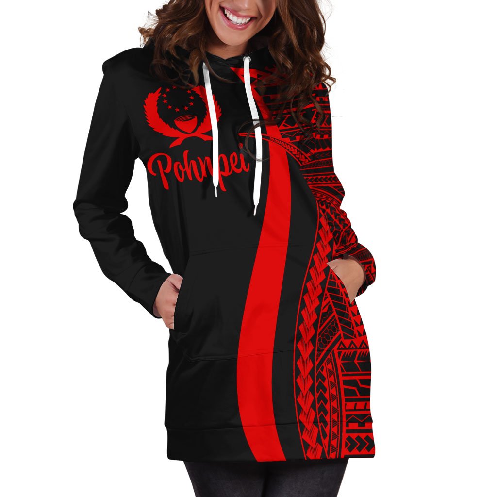 Pohnpei Women's Hoodie Dress - Red Polynesian Tentacle Tribal Pattern - Polynesian Pride
