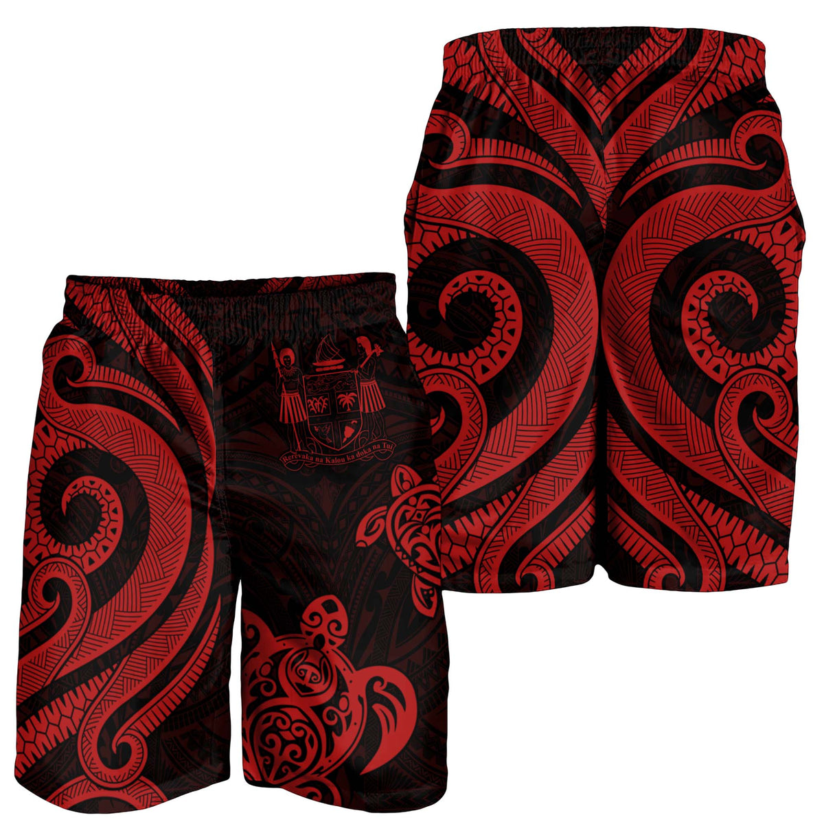 Fiji Men's Short - Red Tentacle Turtle Crest - Polynesian Pride