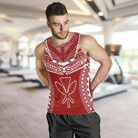 Hawaiian Kanaka Map Football Jersey Men's Tank Top - Red And White - Roger Style - AH - Polynesian Pride