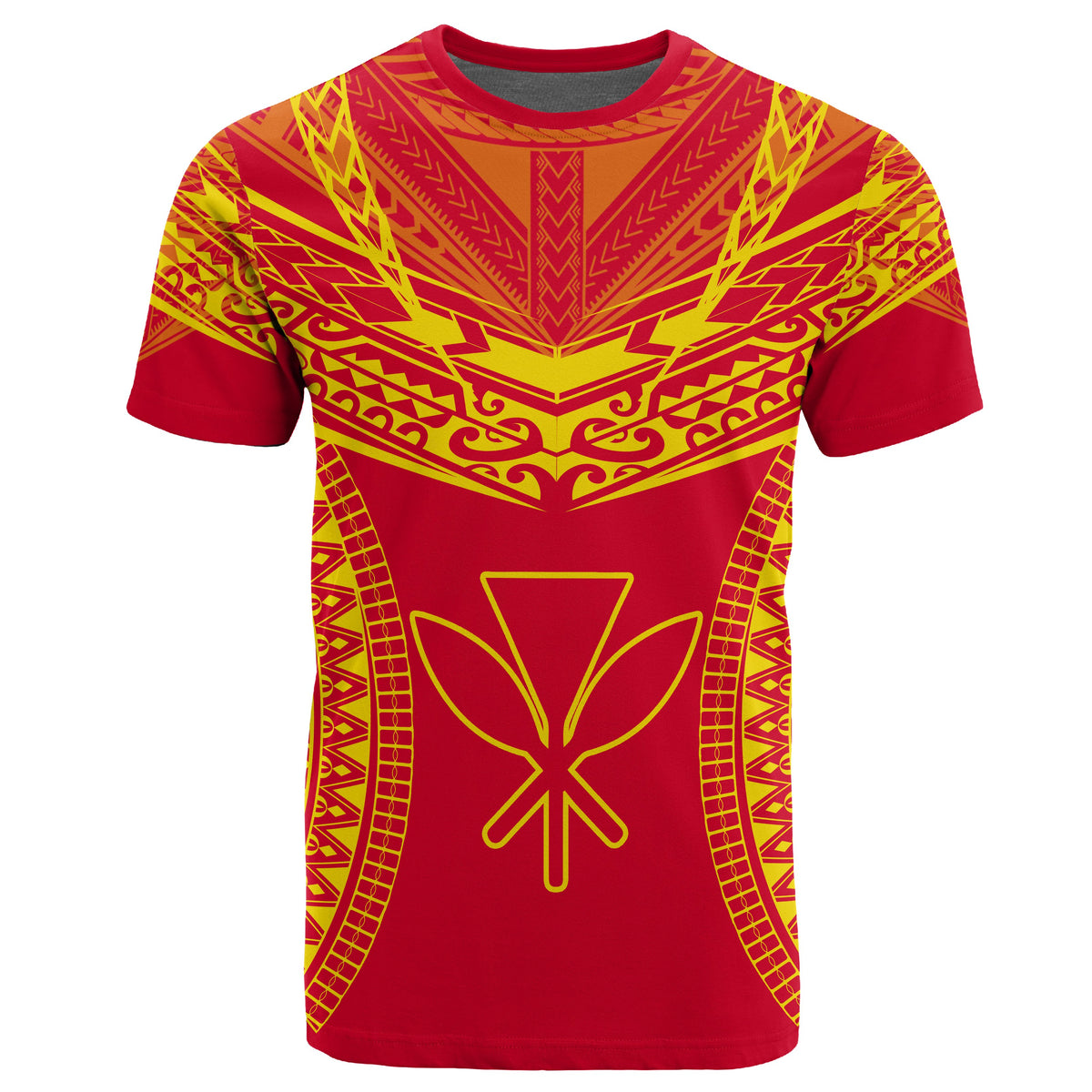 Hawaiian Kanaka Map Football Jersey T Shirt Red and Yellow Roger Style - Polynesian Pride