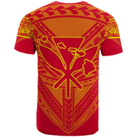 Hawaiian Kanaka Map Football Jersey T Shirt Red and Yellow Roger Style - Polynesian Pride