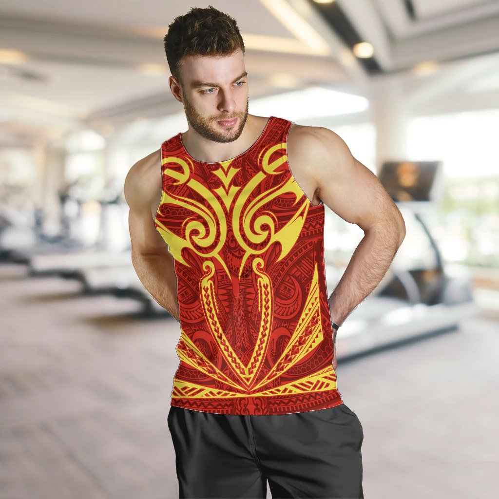 Hawaii Kanaka Polynesian Football Jersey Men's Tank Top - Red And Yellow - Bernice - AH - Polynesian Pride