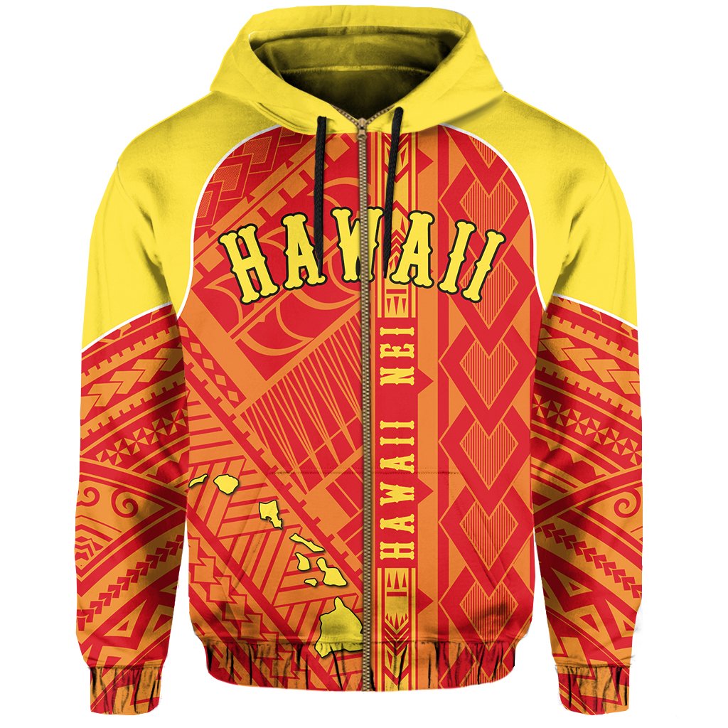 Hawaii Nei Hoodie Zip up Polynesian Red and Yellow - Polynesian Pride