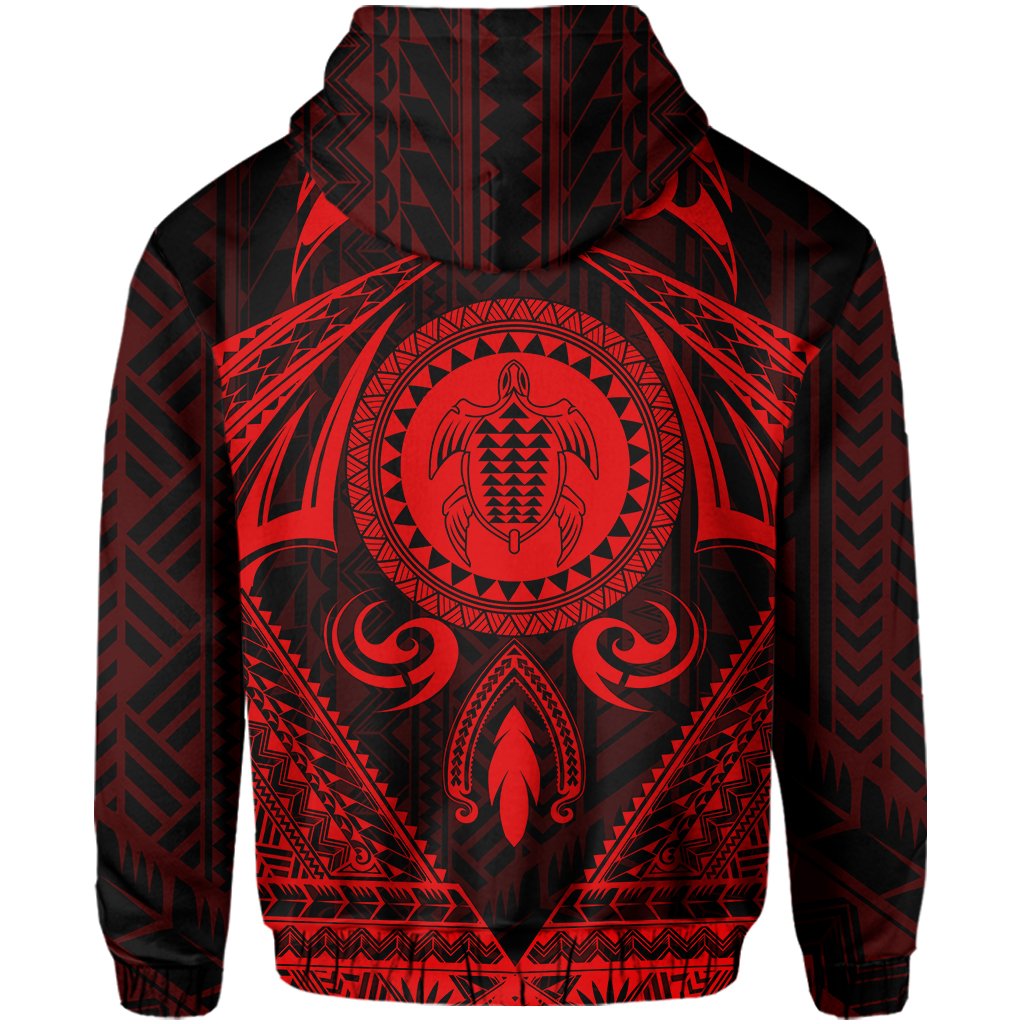 Polynesian Kakau Kanaka Turtle Map Hawaii Hoodie Circle Style Red - Polynesian Pride