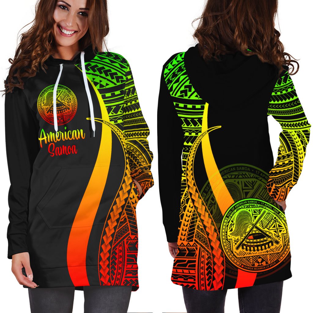 American Samoa Women's Hoodie Dress - Reggae Polynesian Tentacle Tribal Pattern - Polynesian Pride