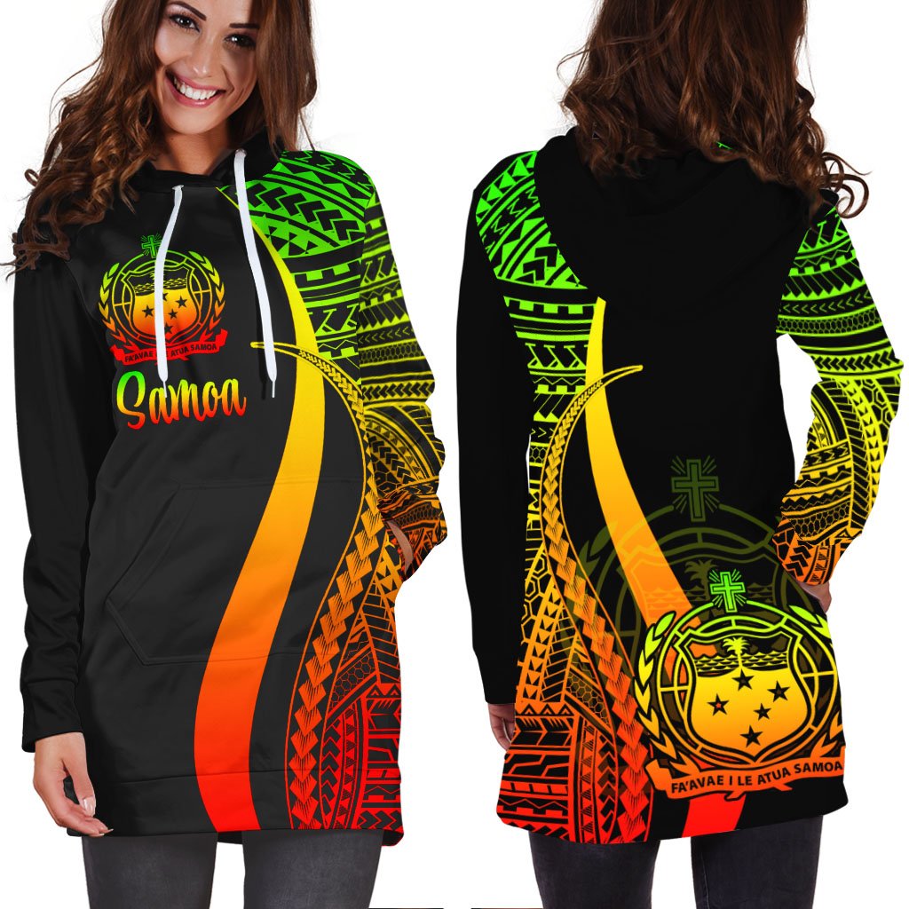 Samoa Women's Hoodie Dress - Reggae Polynesian Tentacle Tribal Pattern - Polynesian Pride