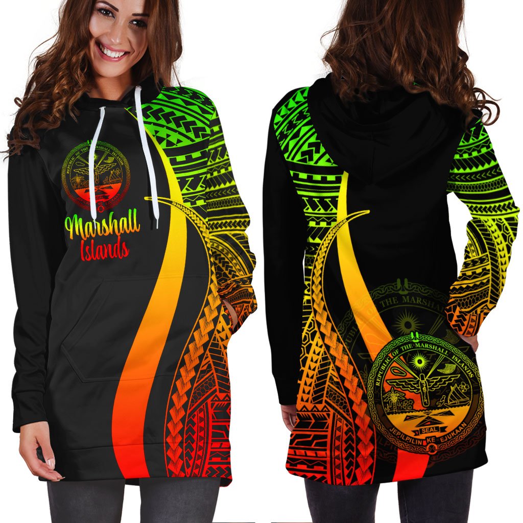 Marshall Islands Women's Hoodie Dress - Reggae Polynesian Tentacle Tribal Pattern Crest - Polynesian Pride