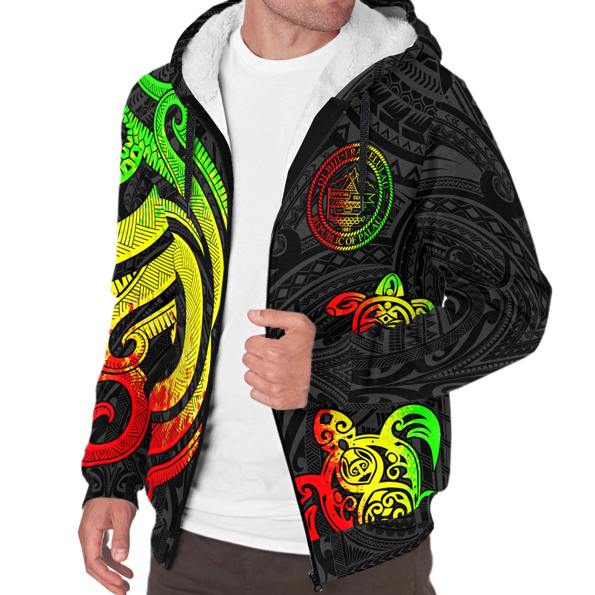 Palau Sherpa Hoodie - Reggae Tentacle Turtle - Polynesian Pride