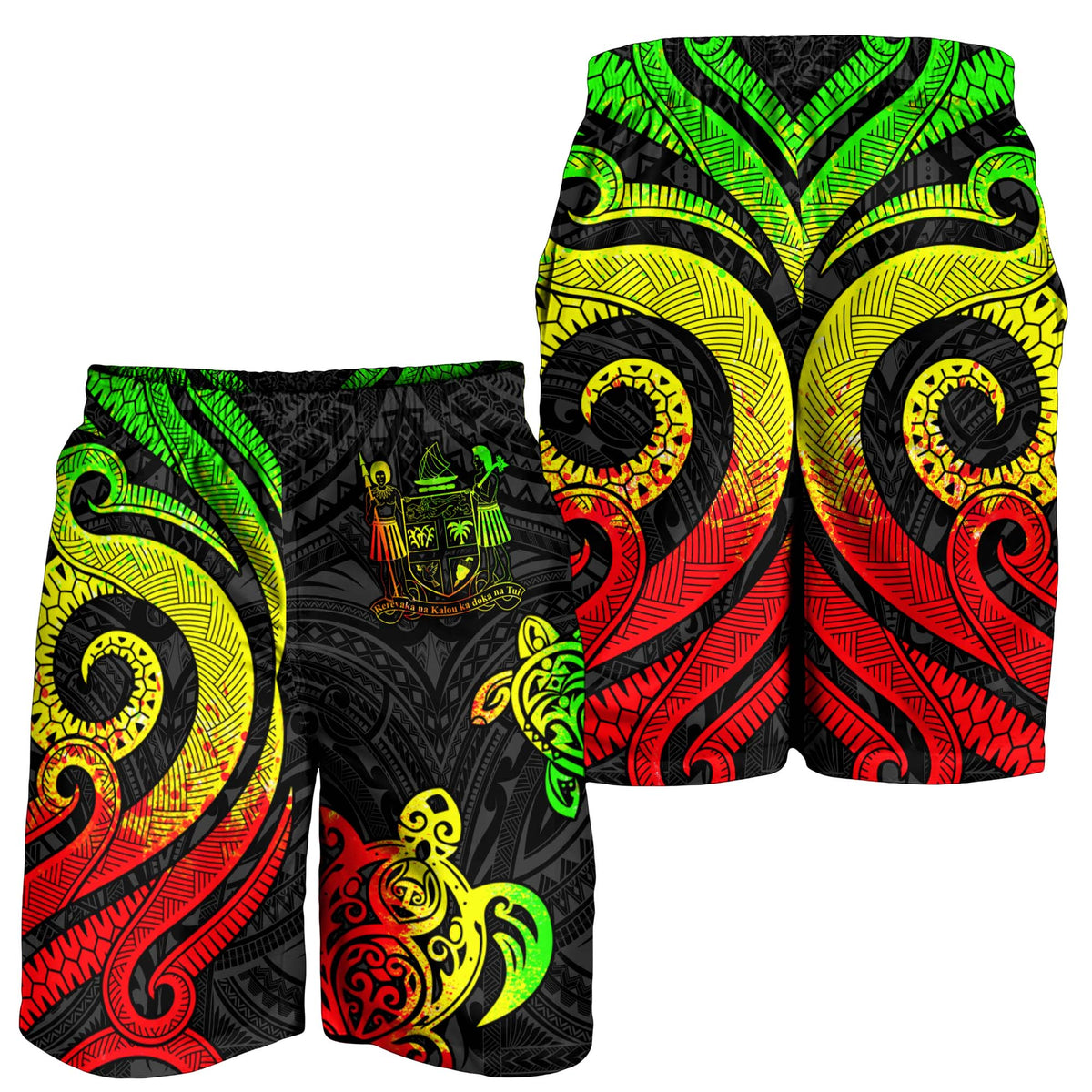 Fiji Men's Short - Reggae Tentacle Turtle Crest - Polynesian Pride