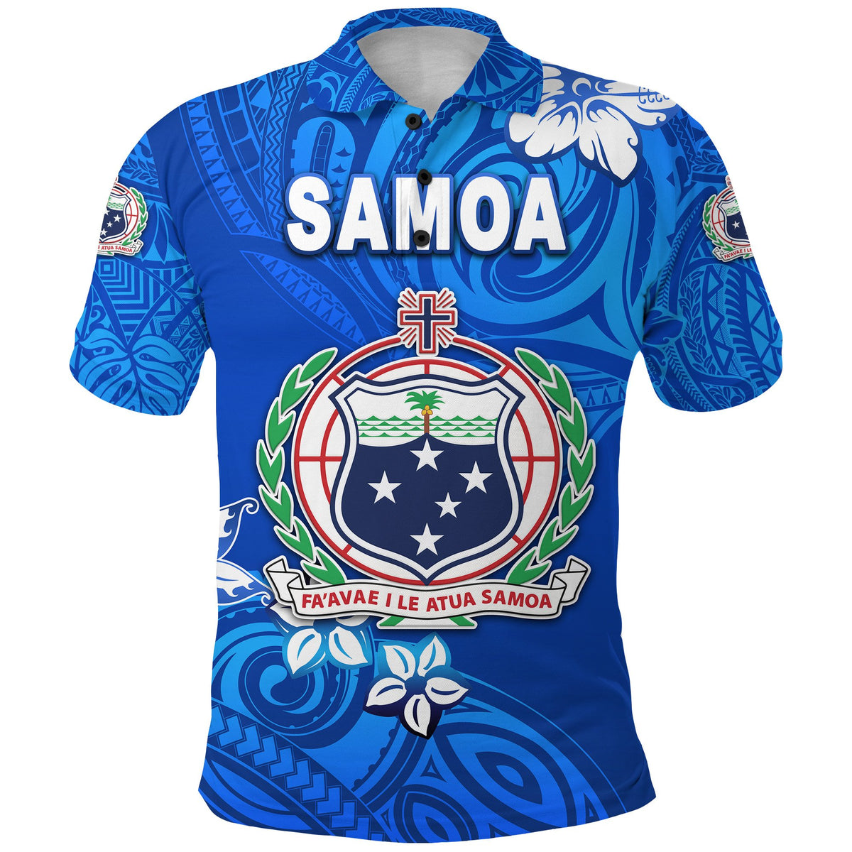 Manu Samoa Rugby Polo Shirt Unique Vibes Coat Of Arms Full Blue - Polynesian Pride