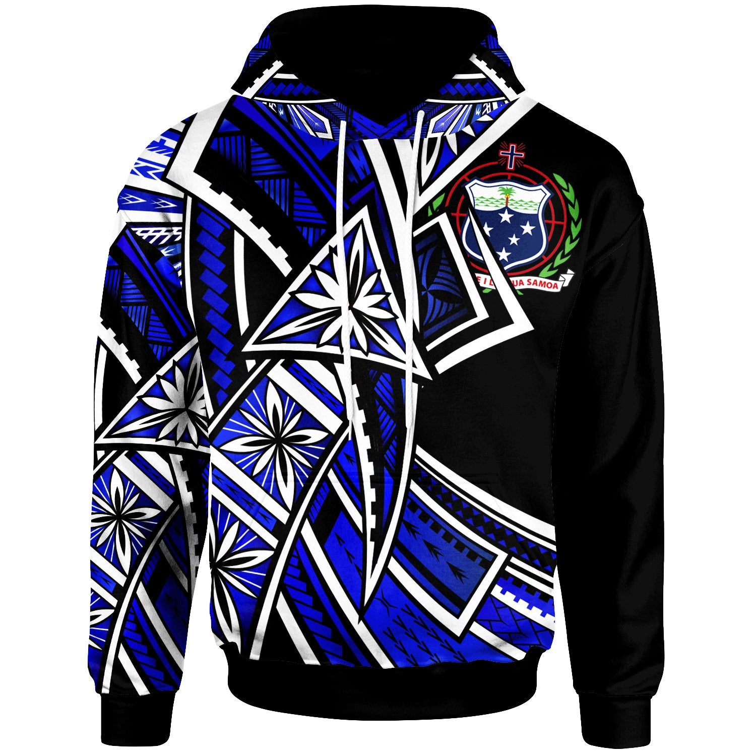 Samoa Hoodie Tribal Flower Special Pattern Blue Color Unisex Black - Polynesian Pride