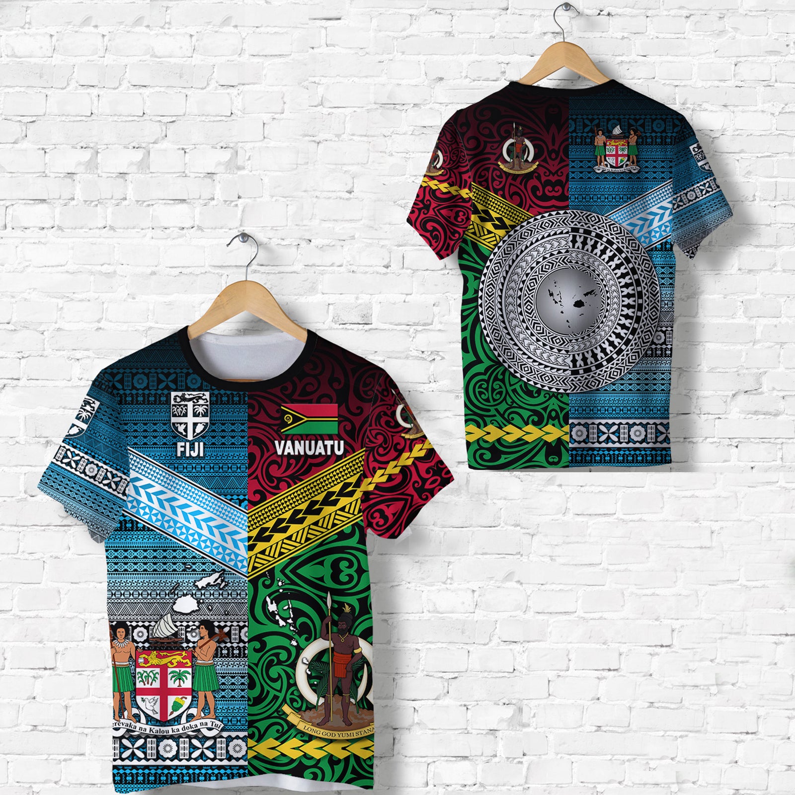 Vanuatu Fiji T Shirt Together Blue LT8 Unisex Red - Polynesian Pride