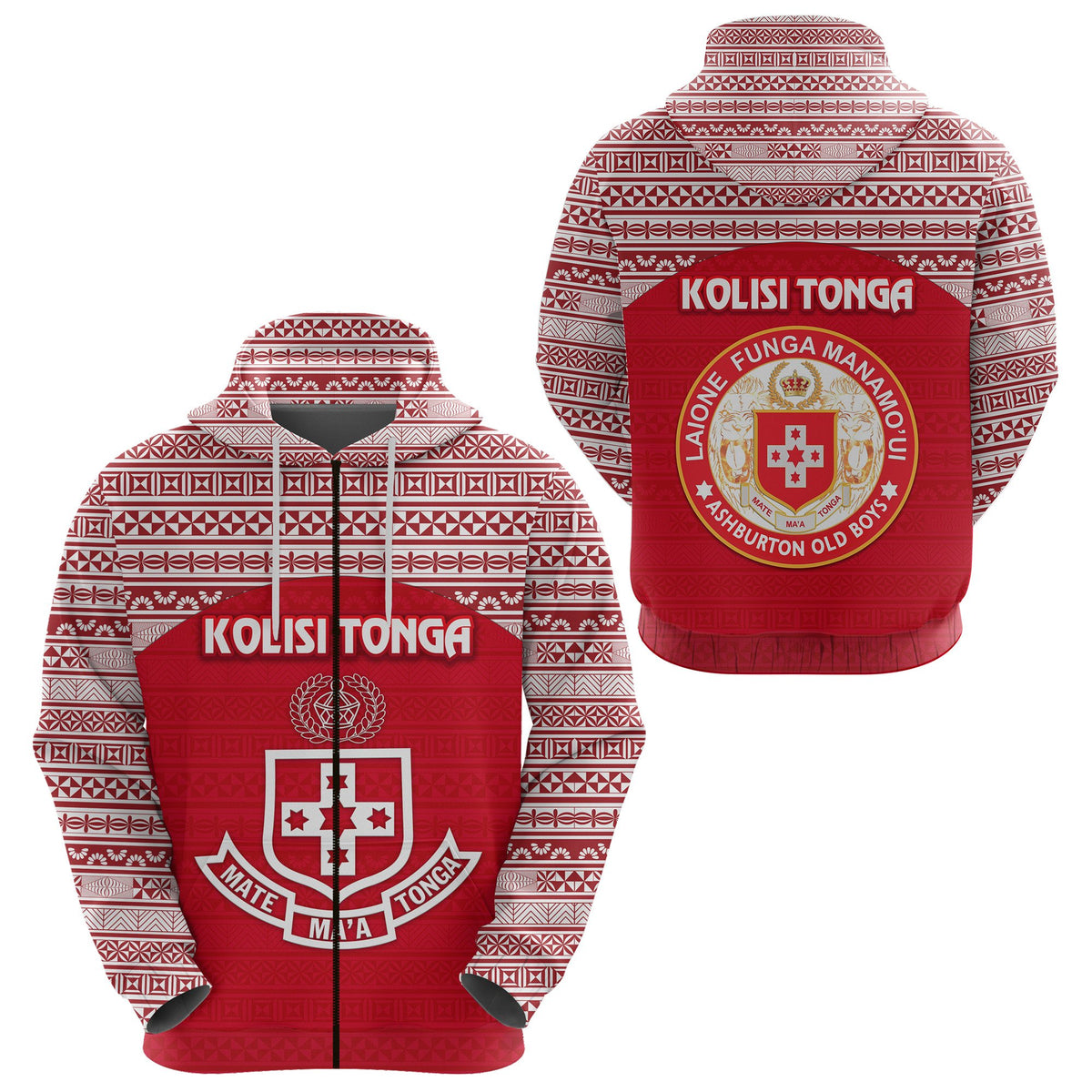 Kolisi Tonga Zip Hoodie Mate Maa Tonga Simple Version Ashburton Old Boys Unisex Red - Polynesian Pride