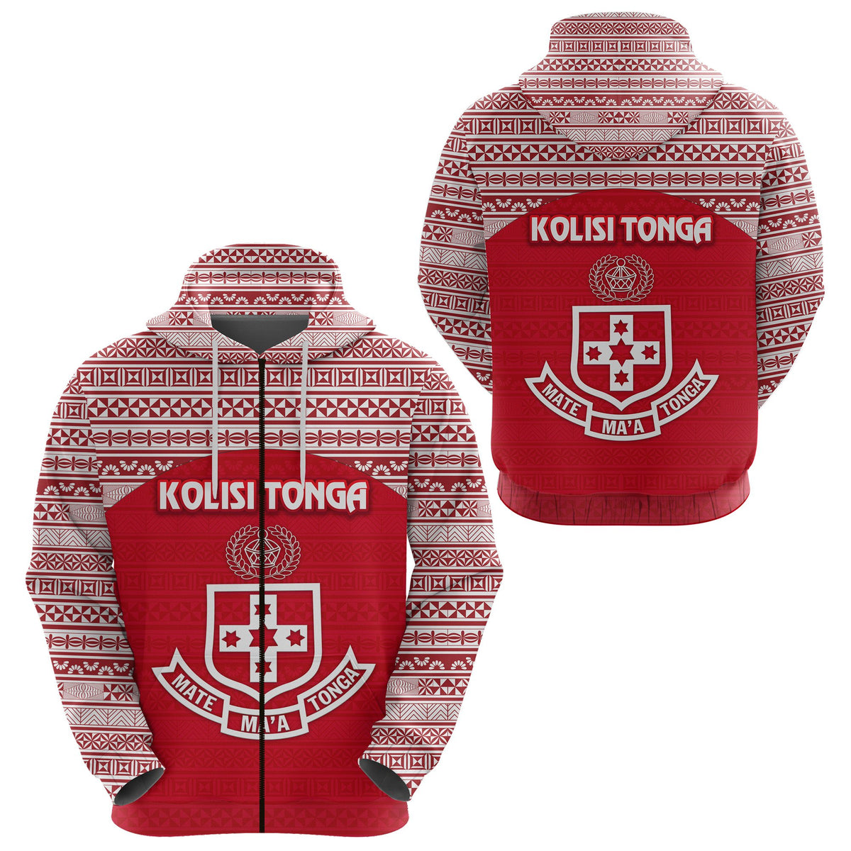 Kolisi Tonga Zip Hoodie Mate Maa Tonga Simple Version NO.1 Unisex Red - Polynesian Pride