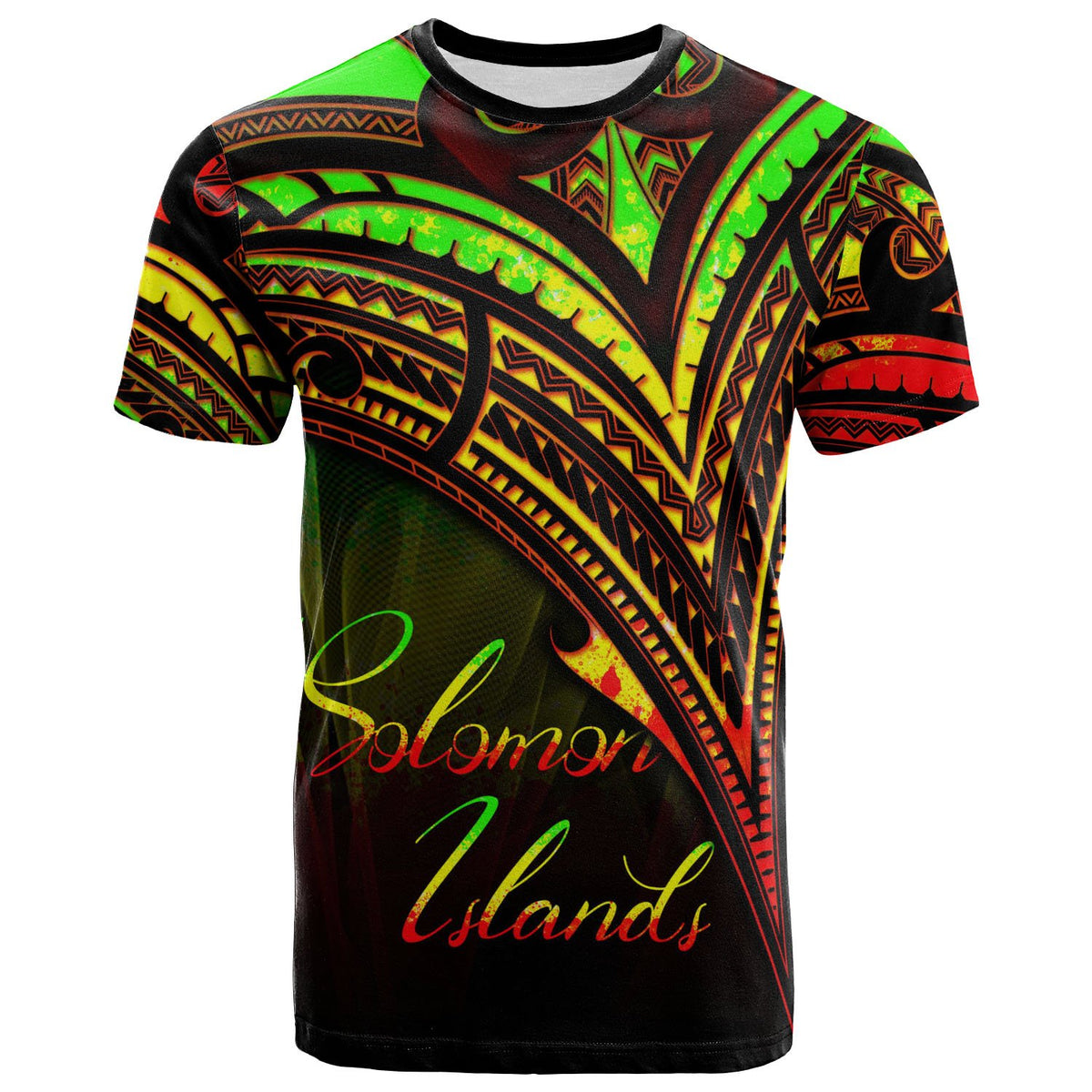 Solomon Islands T Shirt Reggae Color Cross Style Unisex Black - Polynesian Pride