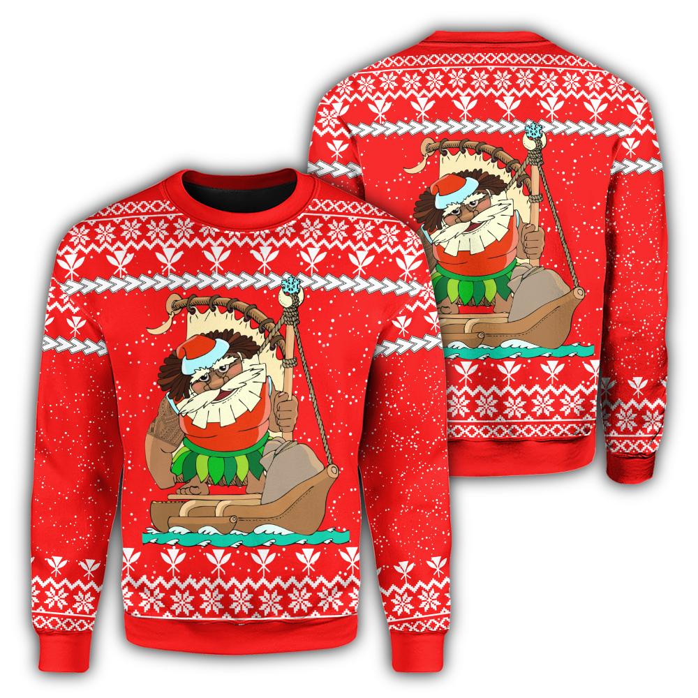 Hawaiian Santa Claus Mele Kalikimaka Christmas Sweatshirt - Red - Farah Style - AH Unisex Red - Polynesian Pride