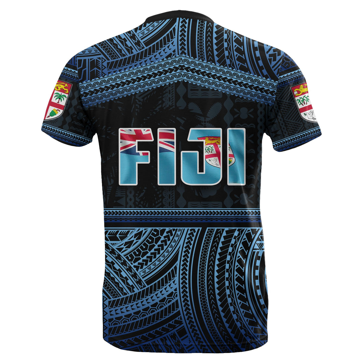 Fiji Rugby Polynesian Patterns T Shirt Blue - Polynesian Pride