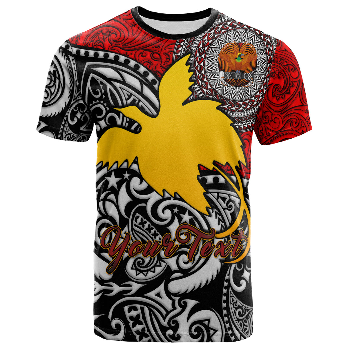Papua New Guinea T shirt Custom Emblem Of Papua New Guinea With Polynesian Patterns T shirt - Polynesian Pride