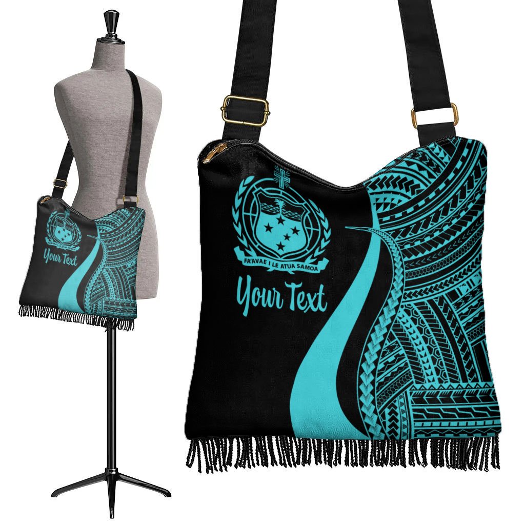 Samoa Custom Personalised Boho Handbag - Turquoise Polynesian Tentacle Tribal Pattern - Polynesian Pride