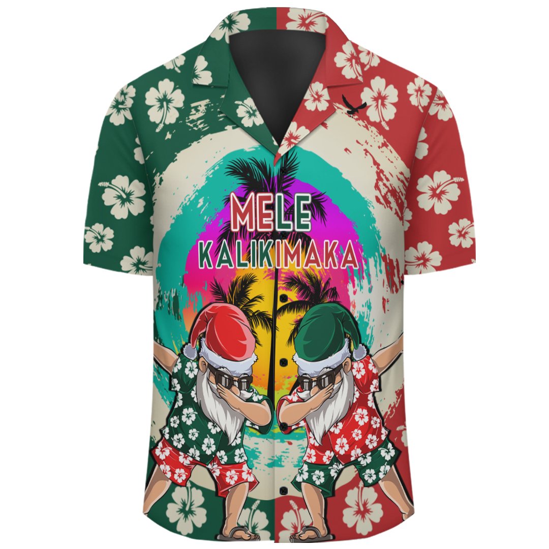 Hawaii Mele Kalikimaka Dabbing Santa Surfing Hawaiian Shirt - Polynesian Pride