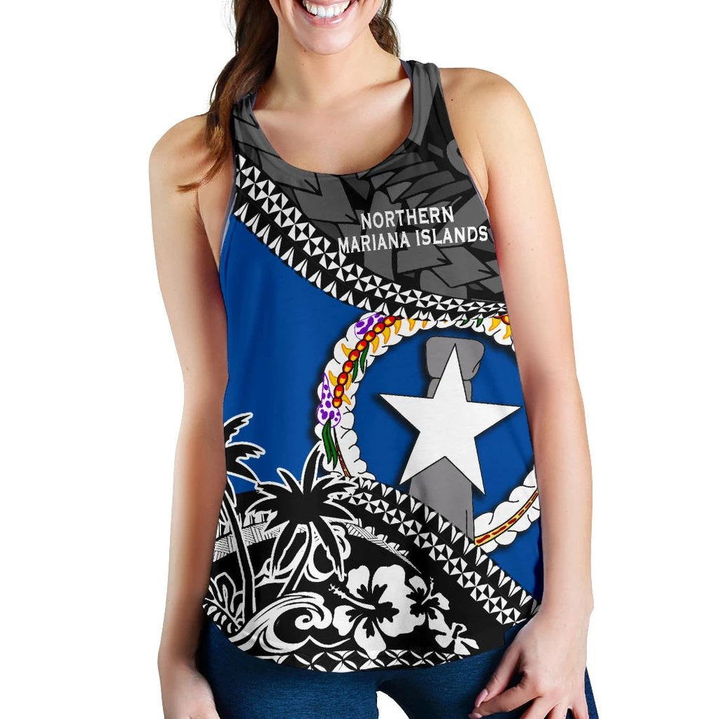 Northern Mariana Islands Women Racerback Tank Fall In The Wave K9 Blue - Polynesian Pride