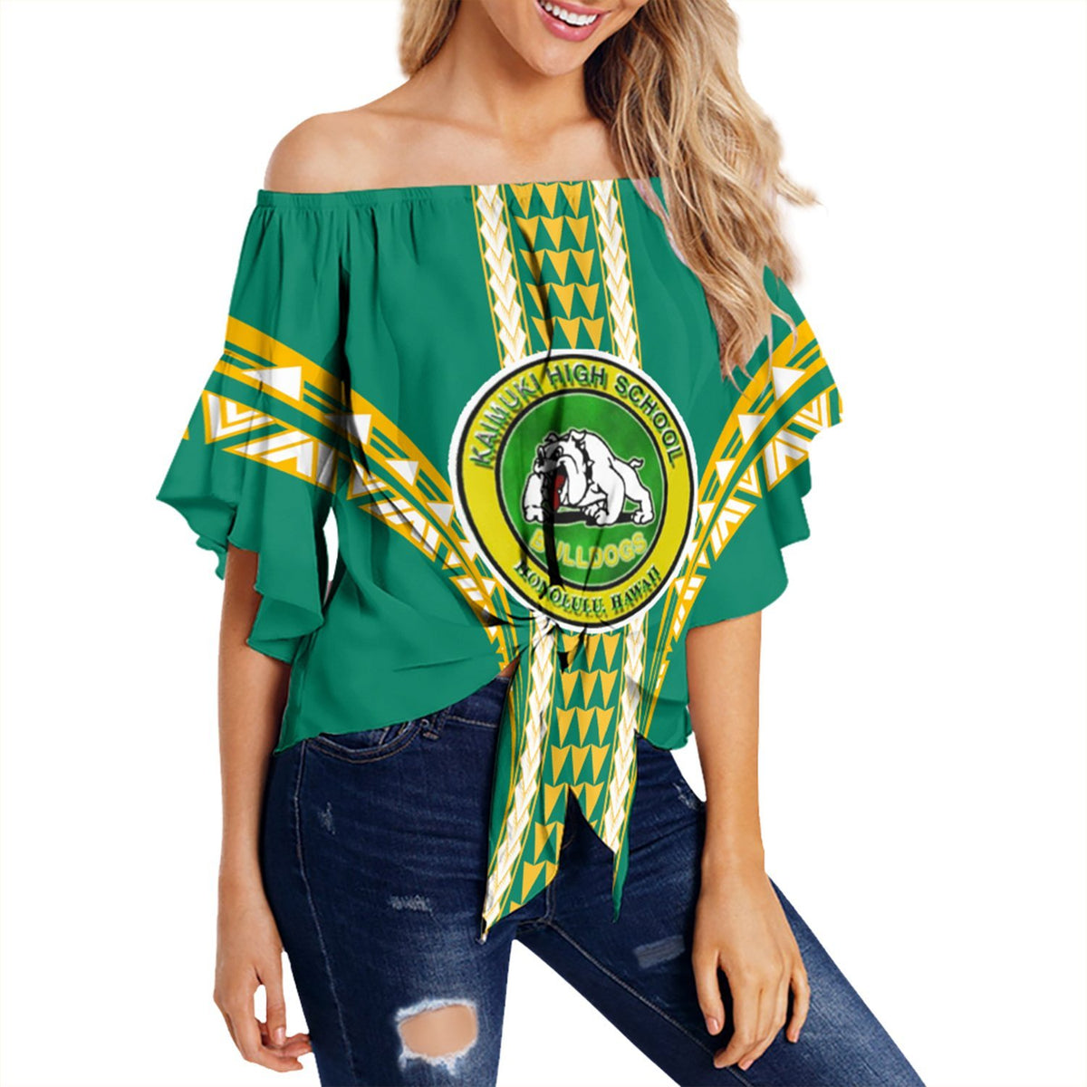 Hawaii - Kaimuki High Football Jersey Off Shoulder Waist Wrap Top - AH - Polynesian Pride