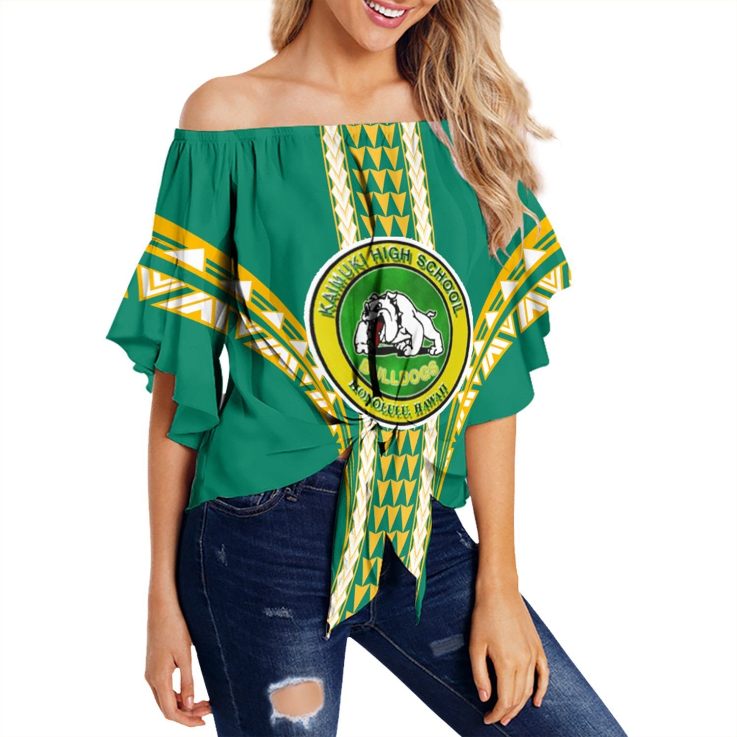 Hawaii - Kaimuki High Football Jersey Off Shoulder Waist Wrap Top - AH - Polynesian Pride