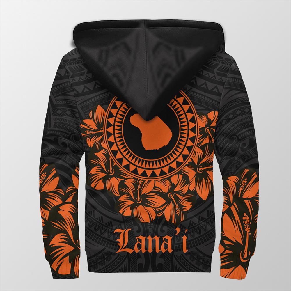 Lanai Map Hibiscus Polynesian Sherpa Hoodie - Lithe Style - AH - Polynesian Pride