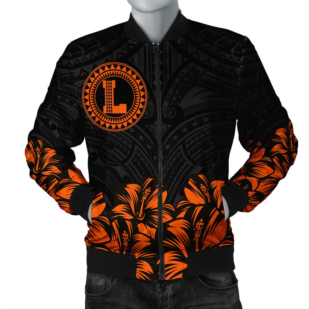Lanai Map Hibiscus Polynesian Bomber Jacket - Lithe Style - AH Orange Unisex - Polynesian Pride