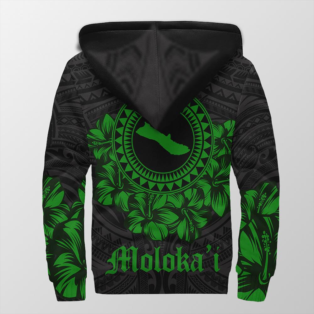 Molokai Map Hibiscus Polynesian Sherpa Hoodie - Lithe Style - AH - Polynesian Pride