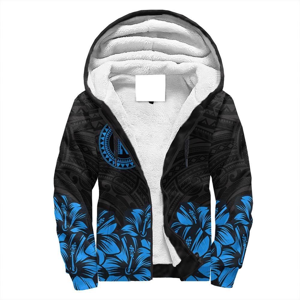 Nihoa Map Hibiscus Polynesian Sherpa Hoodie - Lithe Style - AH Blue - Polynesian Pride