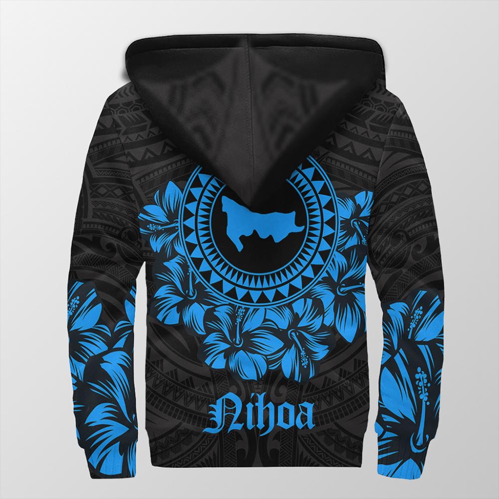 Nihoa Map Hibiscus Polynesian Sherpa Hoodie - Lithe Style - AH - Polynesian Pride