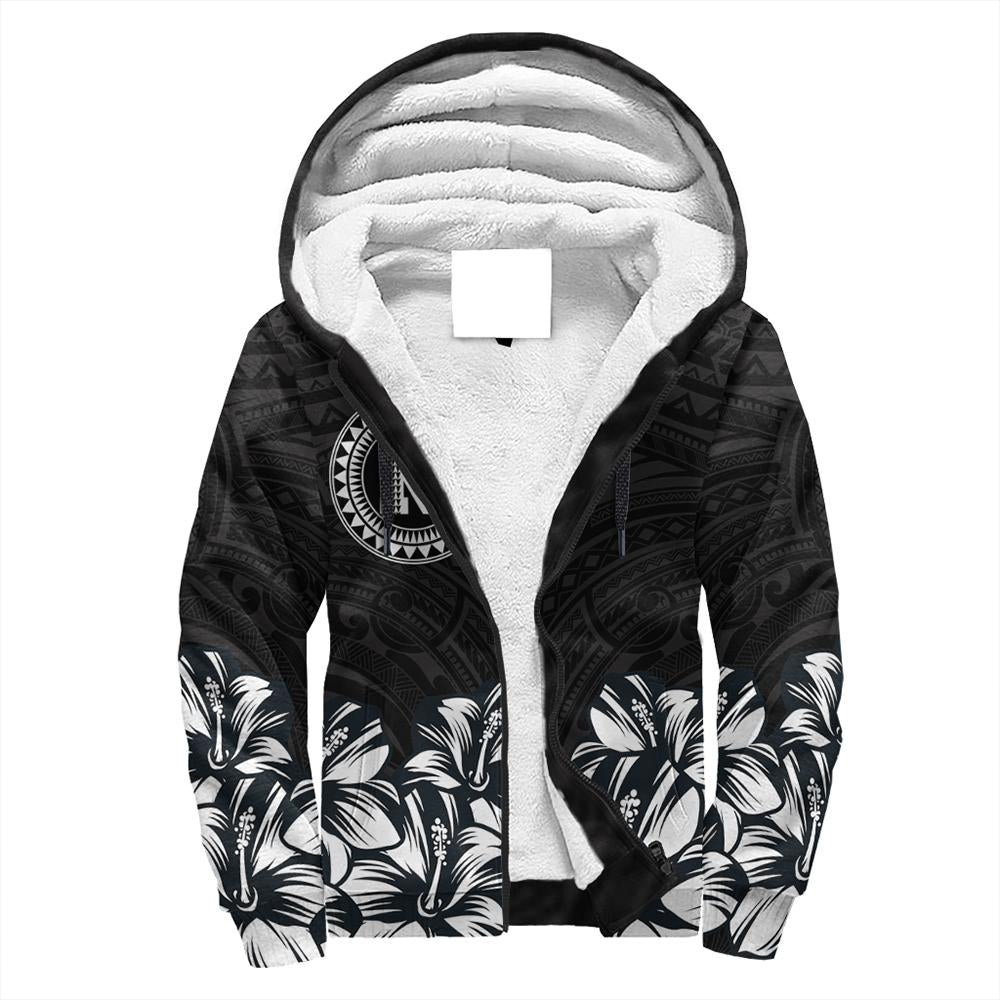 Niihau Map Hibiscus Polynesian Sherpa Hoodie - Lithe Style - AH White - Polynesian Pride