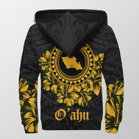 Oahu Map Hibiscus Polynesian Sherpa Hoodie - Lithe Style - AH - Polynesian Pride
