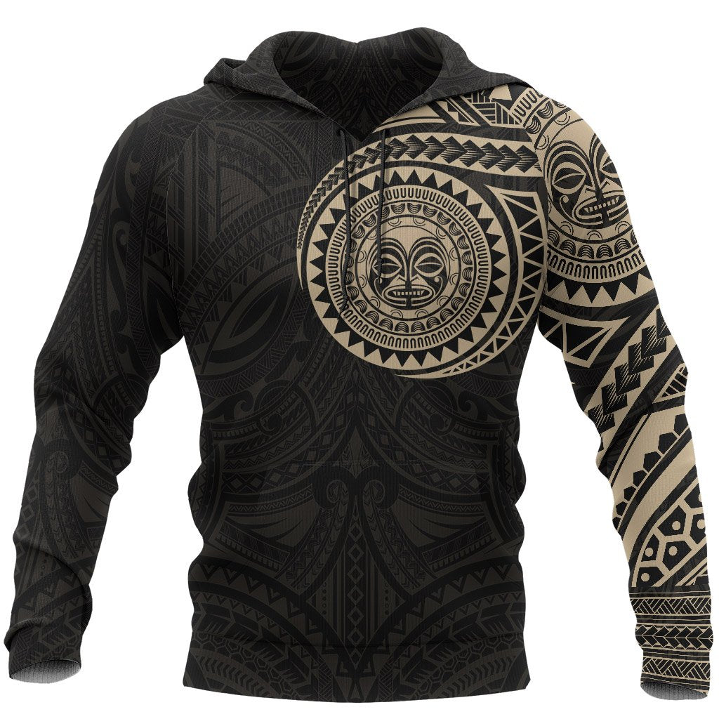 Hoodie Polynesian Tiki Face Tattoo Style Unisex Black-Gold - Polynesian Pride