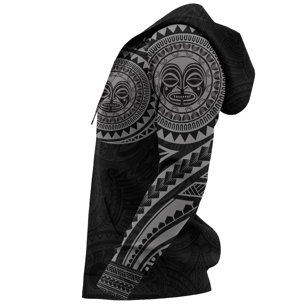 Hoodie Polynesian Tiki Face Tattoo Style Gray - Polynesian Pride