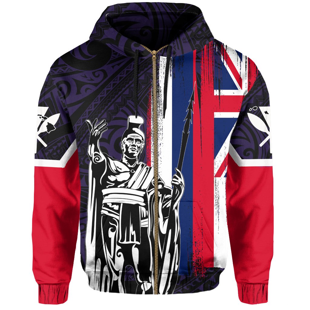 Hawaii King Flag Polynesian Hoodie (Zip up) Purple - Polynesian Pride