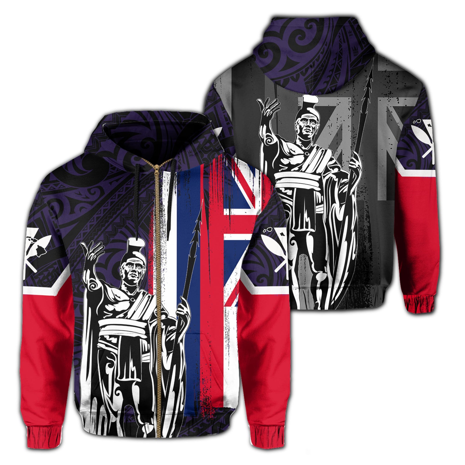 Hawaii King Flag Polynesian Hoodie (Zip up) Purple Unisex Purple - Polynesian Pride
