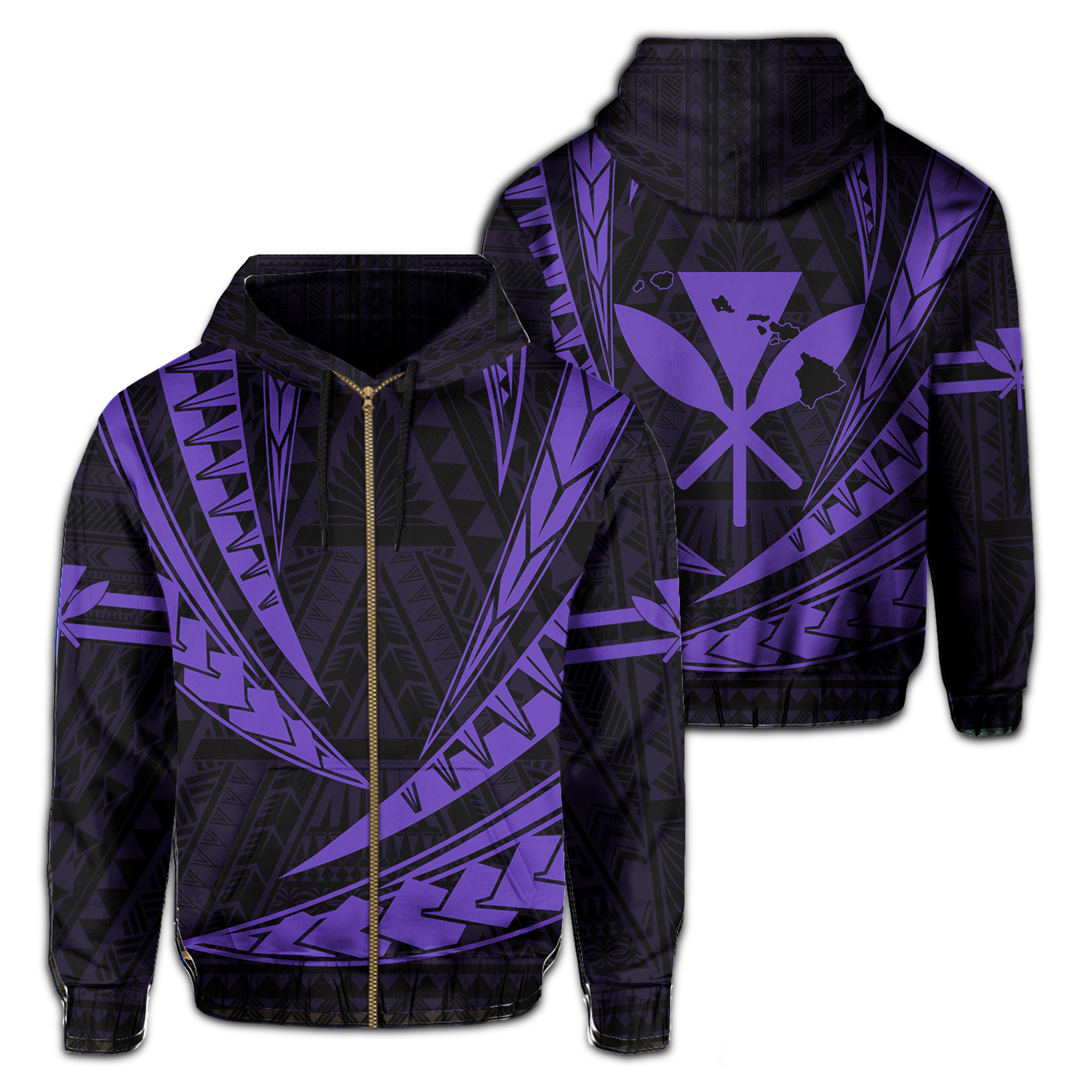 Polynesian Kakau Kanaka Maoli Map Hawaii Zip Hoodie Purlple Unisex Purple - Polynesian Pride