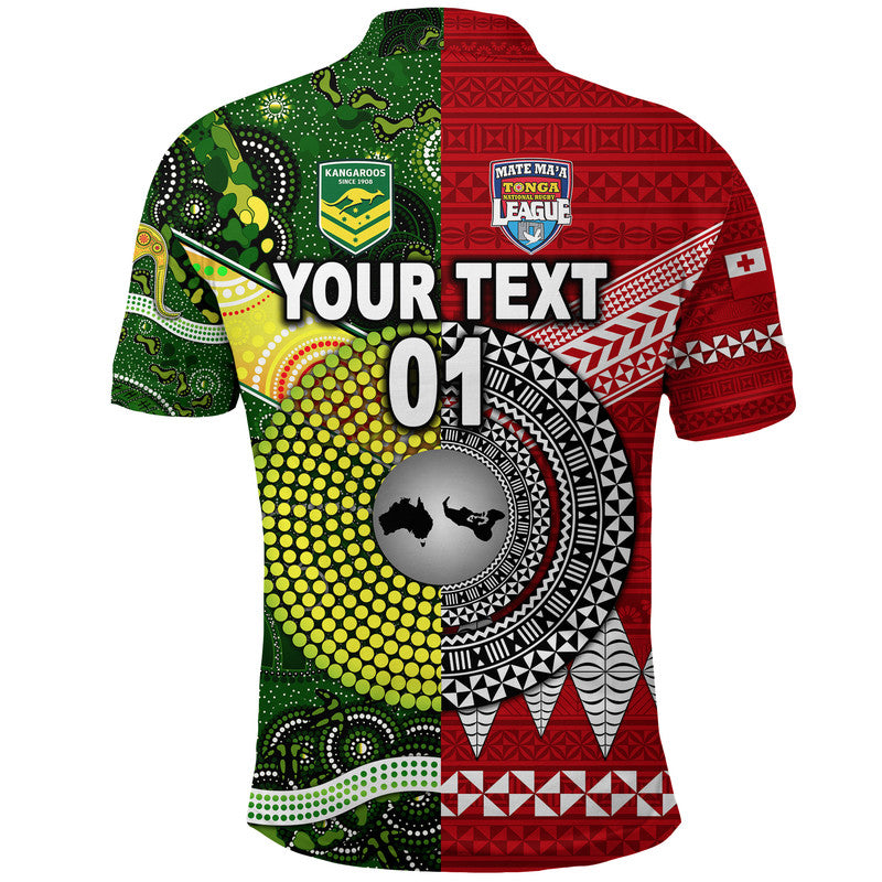 Custom Tonga Australia Rugby Polo Shirt Mate Maa Ngatu and Aboriginal Kangaroos Together LT8 - Polynesian Pride
