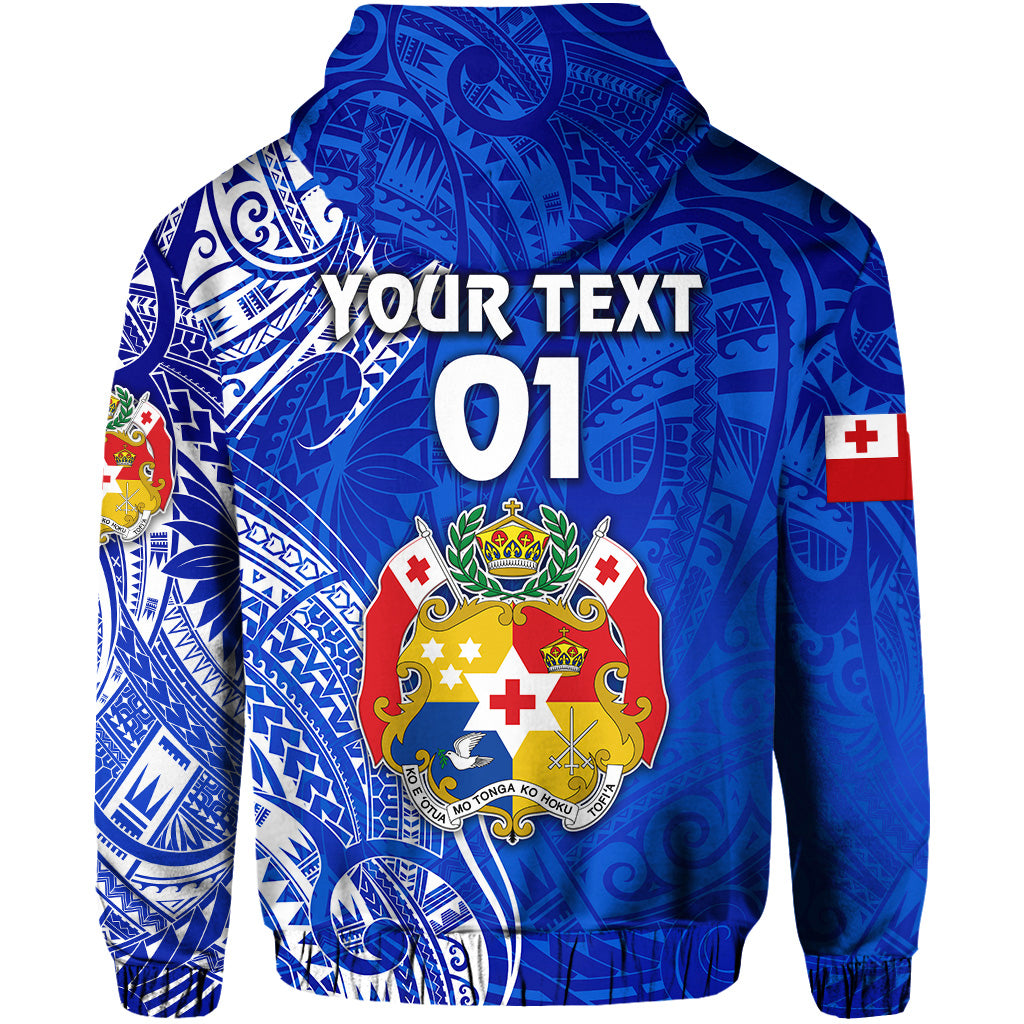 Custom Tonga Coat of Arms Hoodie Simple Vibes Blue, Custom Text and Number LT8 - Polynesian Pride