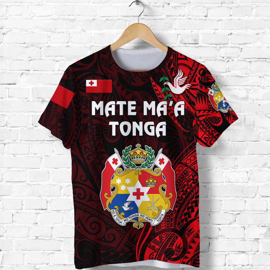 Custom Tonga Coat of Arms T Shirt Simple Vibes Red, Custom Text and Number LT8 - Polynesian Pride