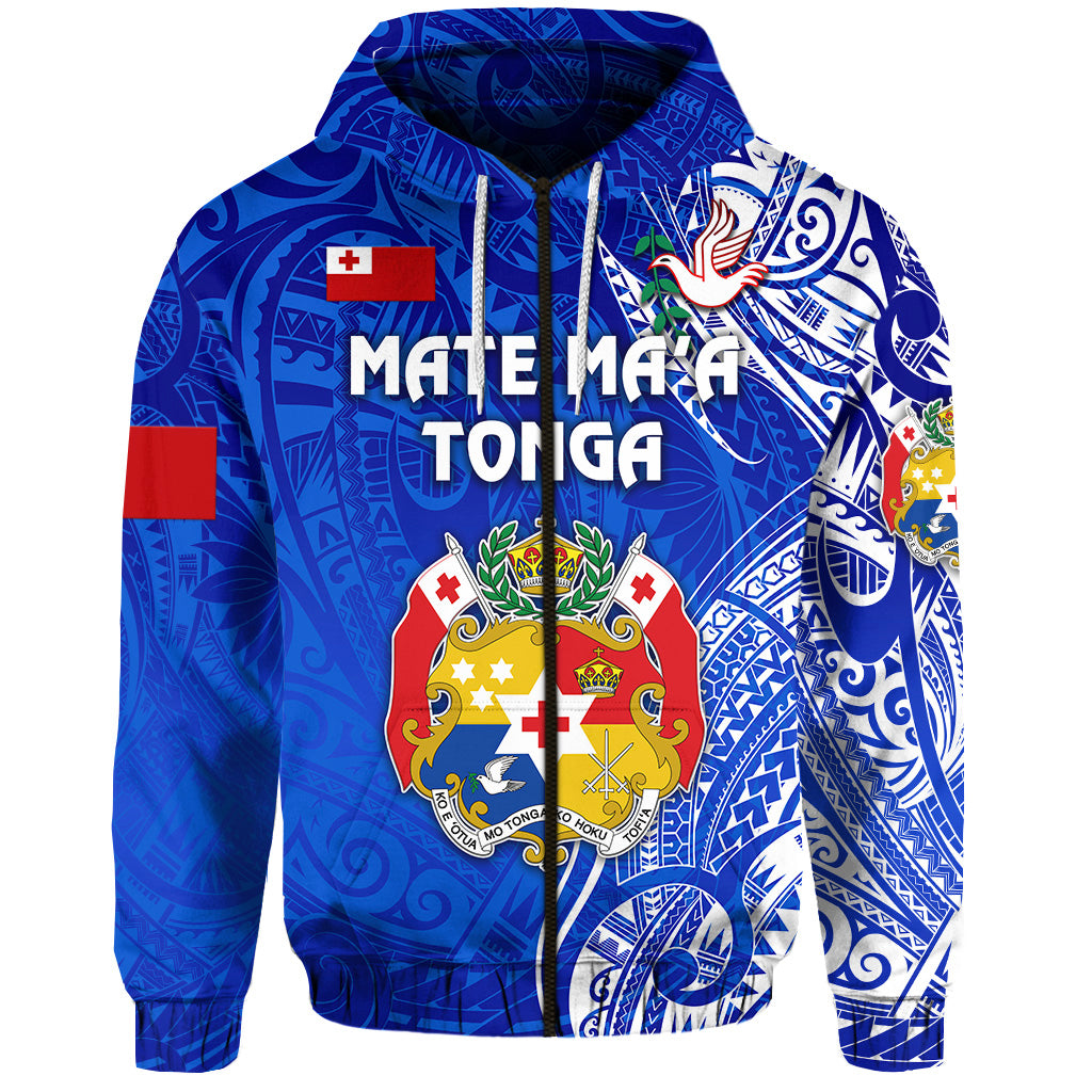 Tonga Coat of Arms Zip Hoodie Simple Vibes Blue LT8 - Polynesian Pride
