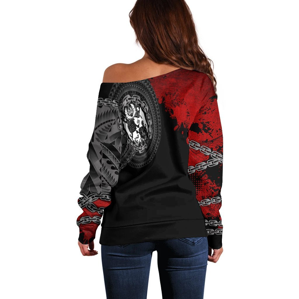 Tonga Polynesian Women's Off Shoulder Sweater - Polynesian Chain Style - Polynesian Pride