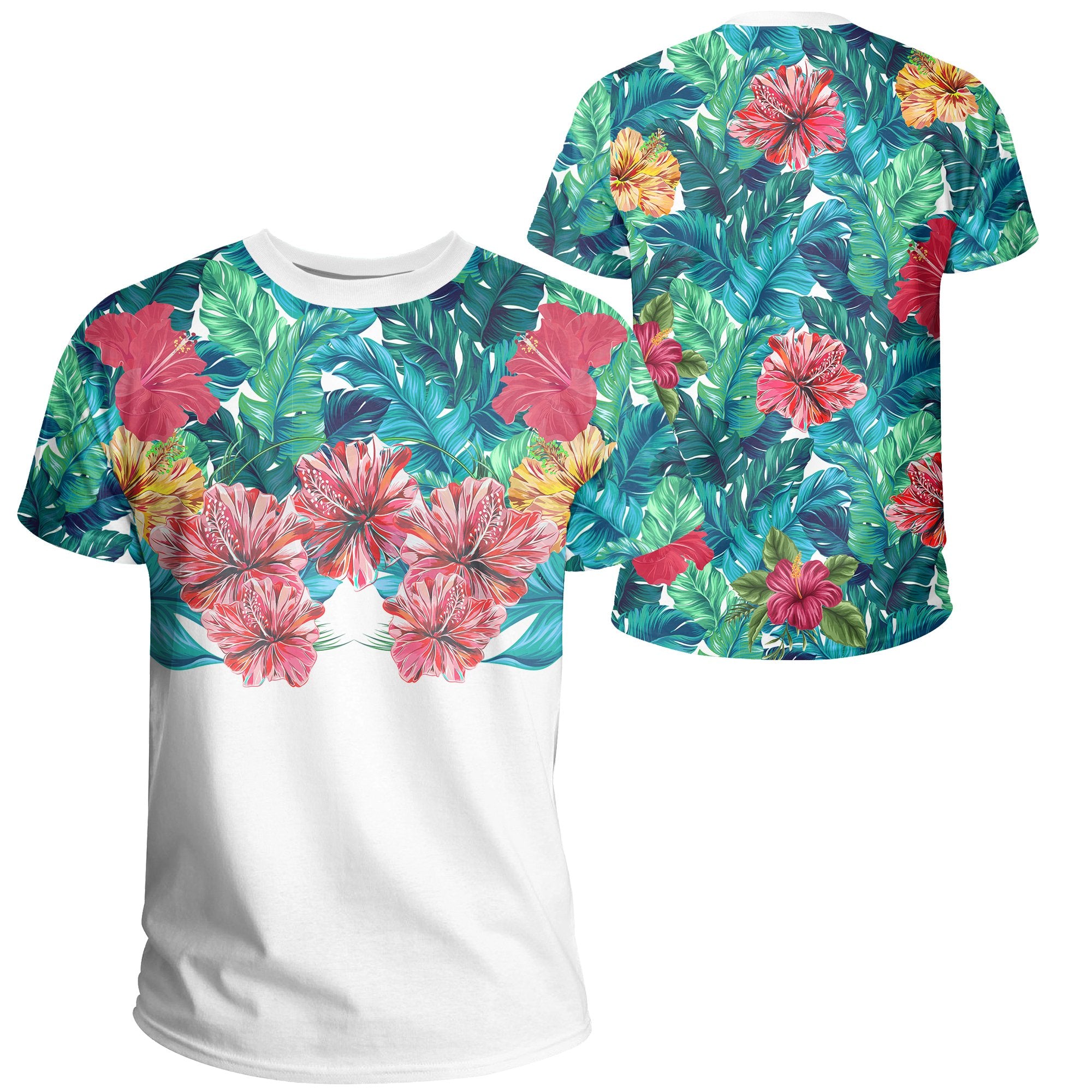 Tropical Hibiscus Hawaii T Shirt White Unisex White - Polynesian Pride
