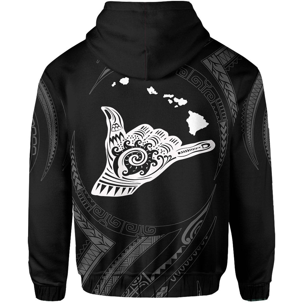 Polynesian Kanaka Shaka Map of Hawaii Zip Hoodie White - Polynesian Pride