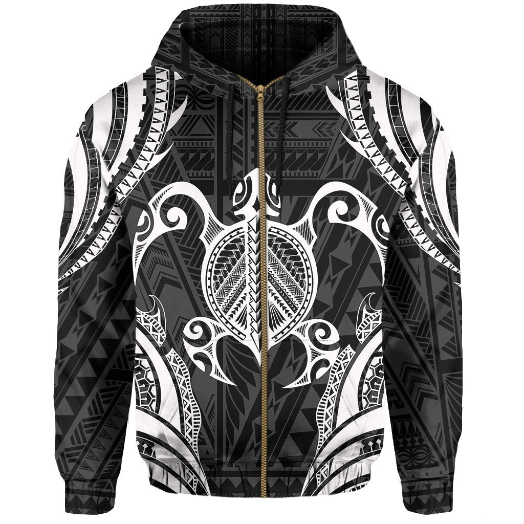 Polynesian Turtle Kanaka Maoli Hawaii Zip Hoodie White - Polynesian Pride