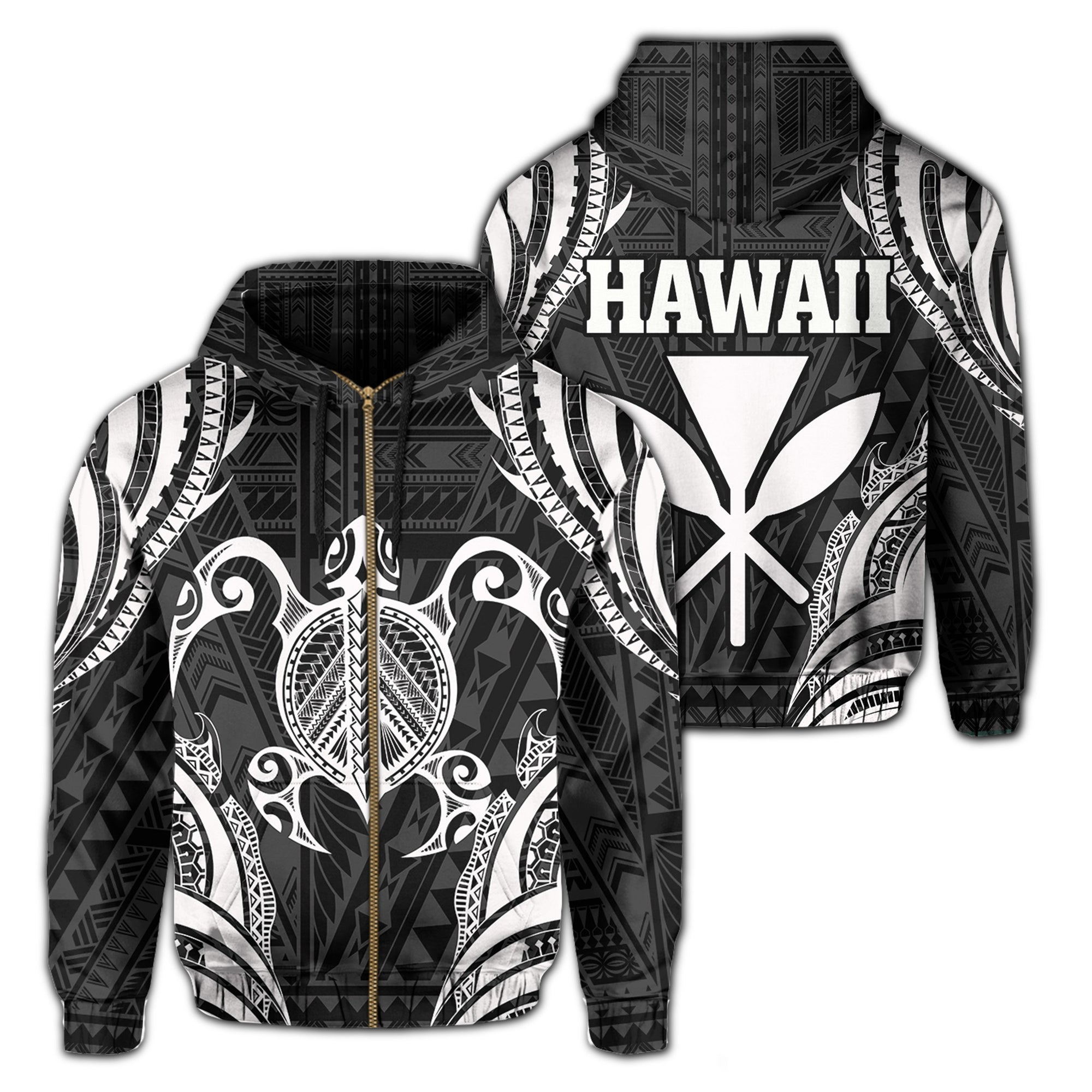Polynesian Turtle Kanaka Maoli Hawaii Zip Hoodie White Unisex White - Polynesian Pride