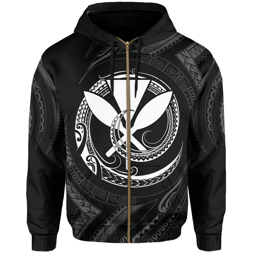 Polynesian Kanaka Shaka Map of Hawaii Zip Hoodie White - Polynesian Pride