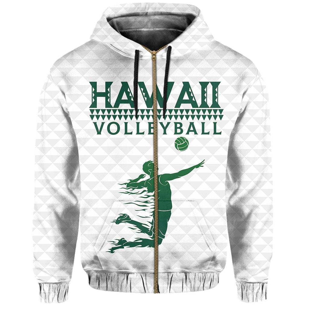 Volleyball Sport Kakau Hawaii zip Hoodie White - Polynesian Pride
